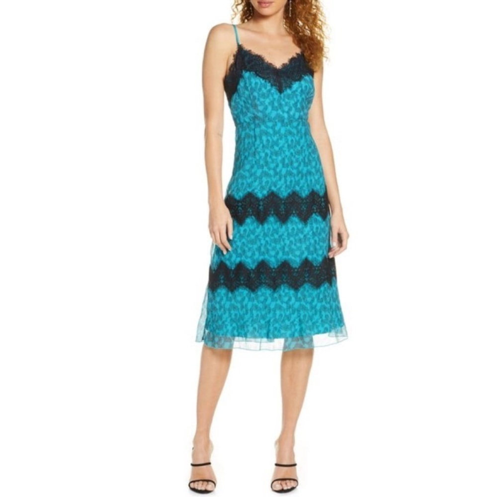 Foxiedox Teal and Black Lace Midi Dress